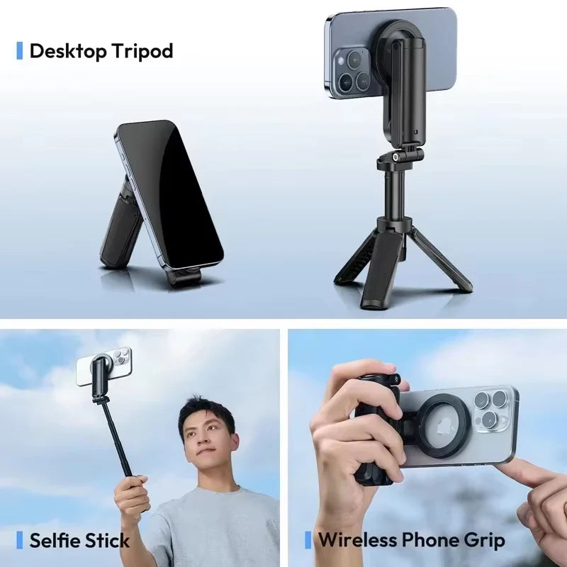 Magnetic Wireless Tripod with Grip and Selfie Stick for Smartphones