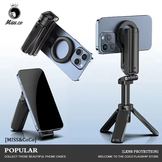 Magnetic Wireless Tripod with Grip and Selfie Stick for Smartphones