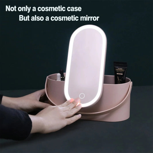 Portable Makeup Organiser Box with LED Mirror and Touch Light